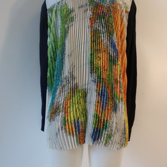 Women Sacai Navy Multicolor World Map Mixed Media Knit V-Neck Cardigan Sweater L - Picture 8 of 11